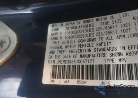 2007 Honda Cr-V Lx z USA, uszkodzony, nr VIN JHLRE383X7C067127